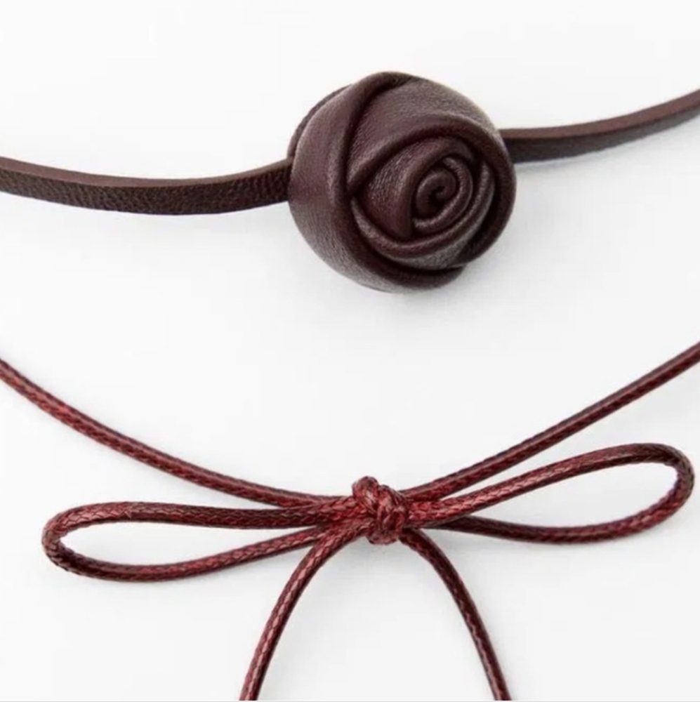 Zara NWT 100% leather double choker necklace - Picture 2 of 11